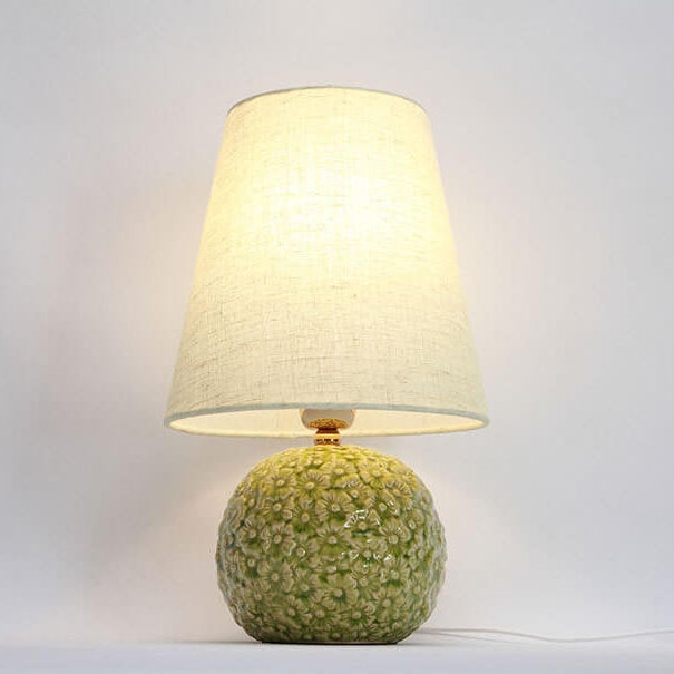 Modern Minimalist Fabric Sphere Ceramic 1-Light Table Lamp