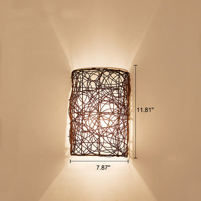 Rattan Weaving Half-Cylinder 1-Light Wall Sconce Lamp