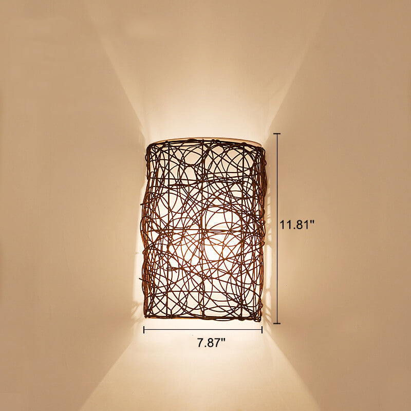 Rattan Weaving Half-Cylinder 1-Light Wall Sconce Lamp