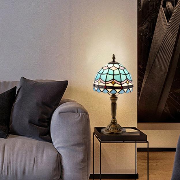 Lampe de Table LED à 1 Lumière en Verre Tiffany Décoratif Européen Champignon Haut 