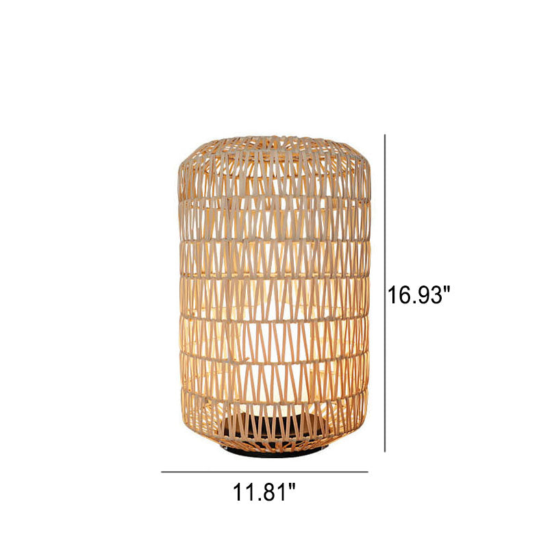 Japanese Simple Rattan Column Waterproof 1-Light Outdoor Lawn Floor Lamp