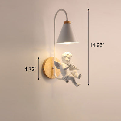 Nordic Cone Ring Iron Wood 1-Light Kids Wall Sconce Lamp
