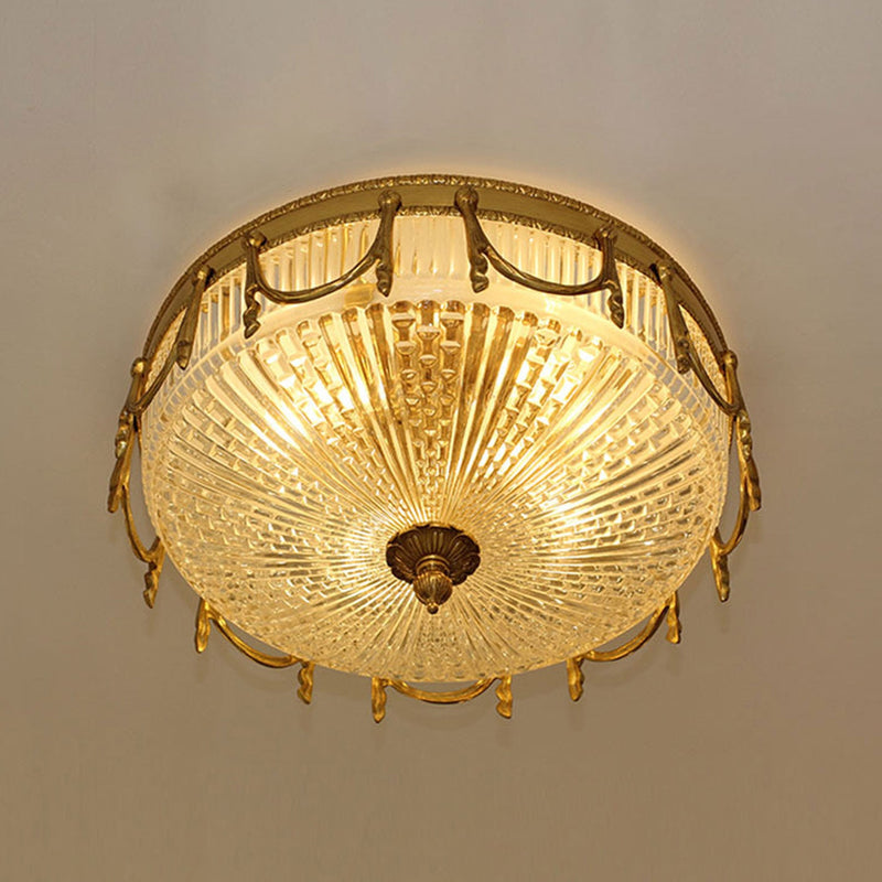 European Light Luxury All-copper Glass Round 4-Light Flush Mount Ceiling Light