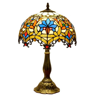 Lámpara de Mesa de 1 Luz con Vidrio Tiffany de Flor Europea 