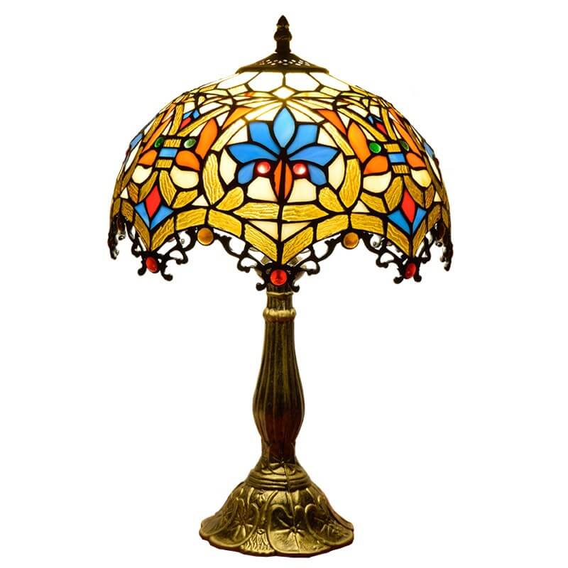 Lámpara de Mesa de 1 Luz con Vidrio Tiffany de Flor Europea 