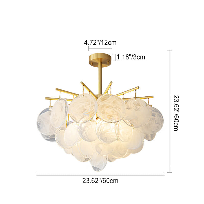 Traditional French Round Cloudy Full Copper Aluminum Lens 5/6 Light Chandelier For Living Room