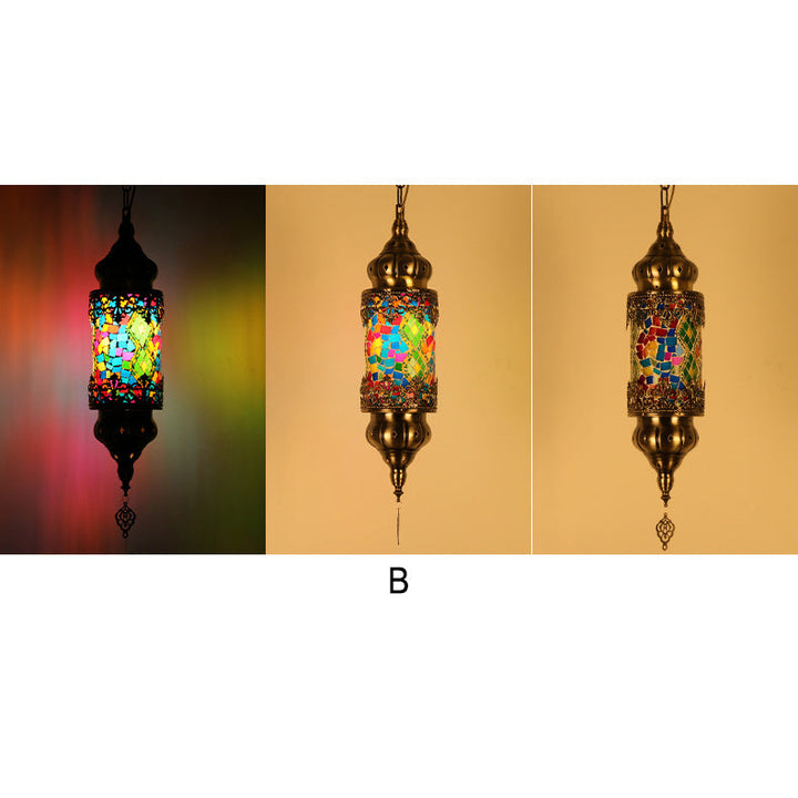 Vintage Südostasiatischer Stil Eisen Glas 1-Licht Pendelleuchte 