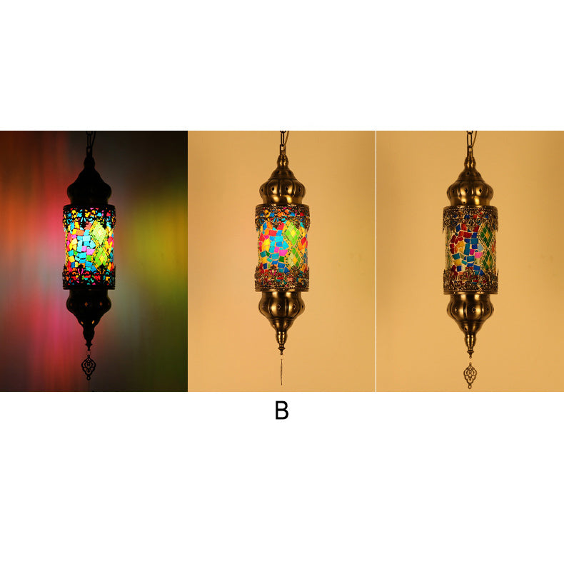 Vintage Southeast Asian Style Iron Glass 1-Light Pendant Light