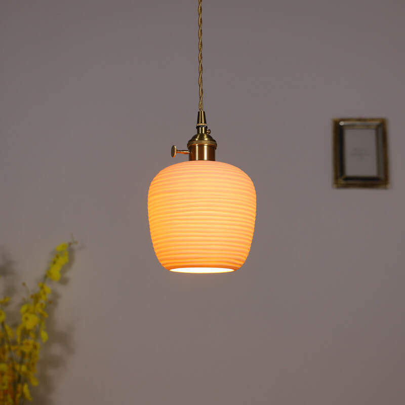 Nordic Japanese Ceramic Brass Oval 1-Light Pendant Light
