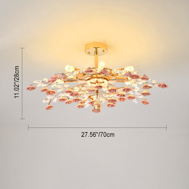 Modern Luxury Rose Iron Ceramic Crystal 6/7/8 Light Chandelier