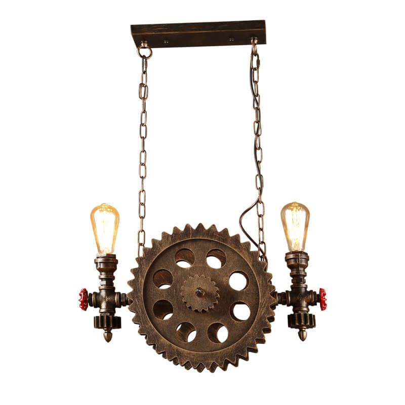 Industrial Gear Wheel Wrought Iron 2-Light Chandelier