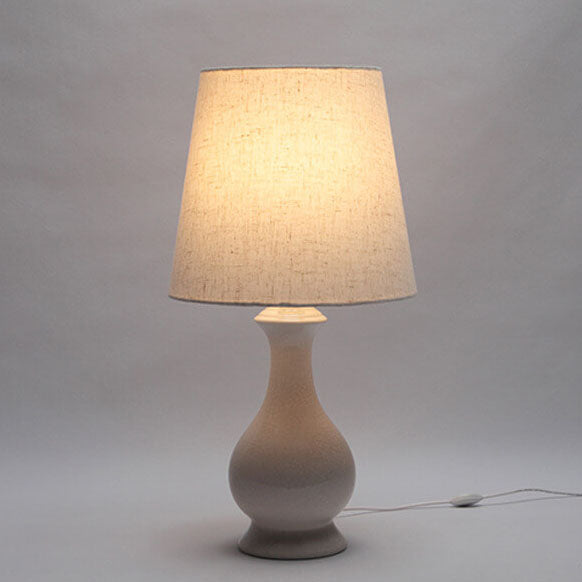 Modern Minimalist Fabric Shade White Ceramic 1-Light Table Lamp