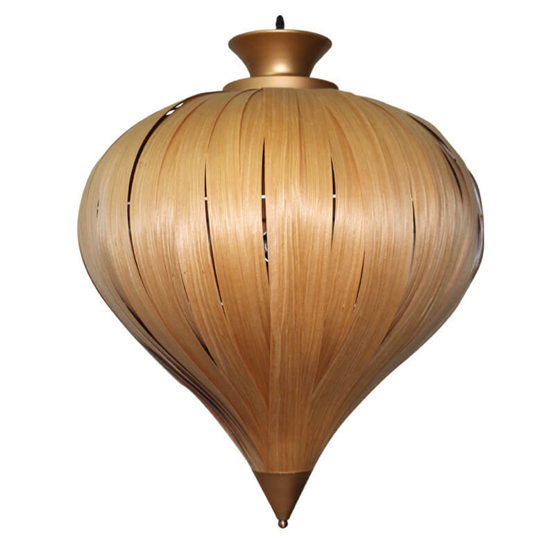 Lámpara colgante vintage ovalada de una luz con gota de madera chapada 