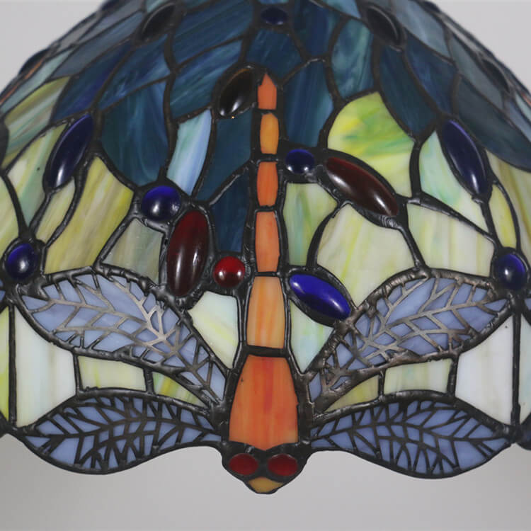 Lámpara colgante de 1 luz con pantalla de vidrio Tiffany Retro Dome Dragonfly 