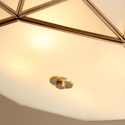 Vintage Luxury Brass Glass Drum 3/4/6 Light Flush Mount Ceiling Light