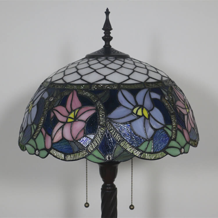 Vintage Tiffany Flower Blue Glass 2-Light Standing Floor Lamp