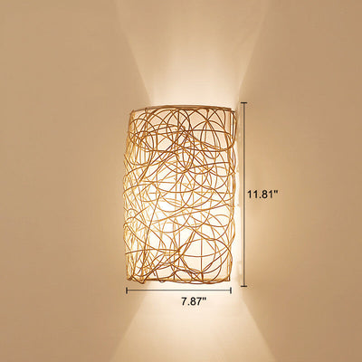 Rattan Weaving Half-Cylinder 1-Light Wall Sconce Lamp