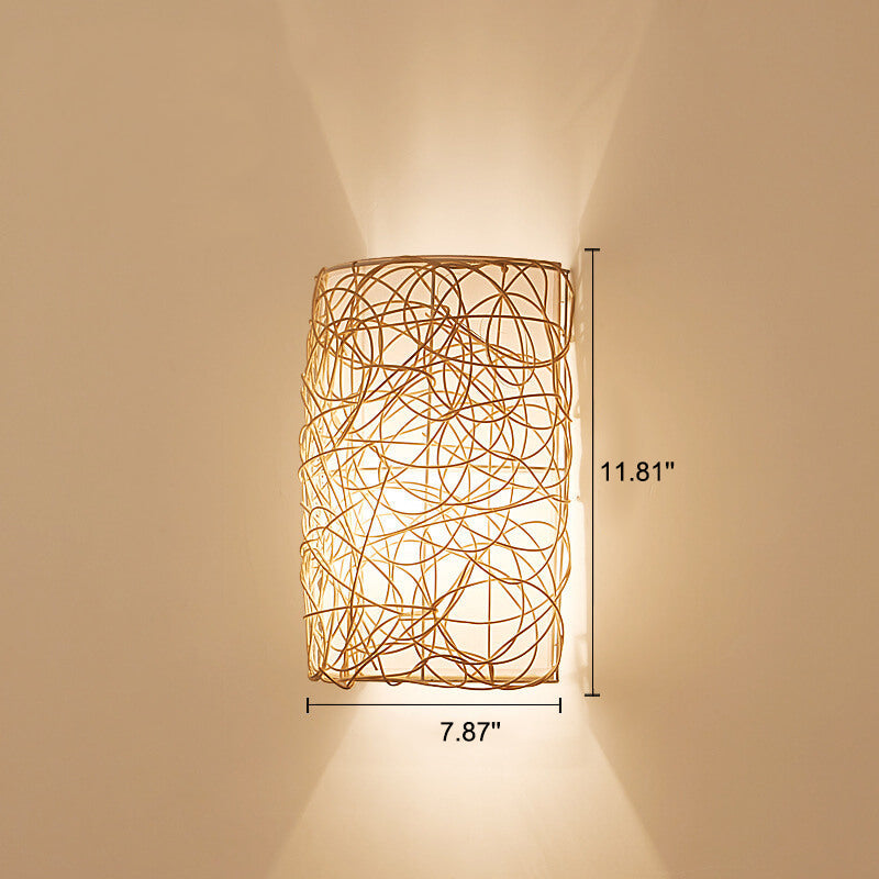 Rattan Weaving Half-Cylinder 1-Light Wall Sconce Lamp