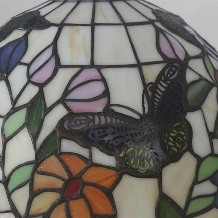 Tiffany Europäischer Schmetterling Blumen Buntglas Pendelleuchte 