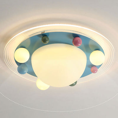 Cute Space Planet Macaron Color Children's LED Flush Mount Ceiling Light