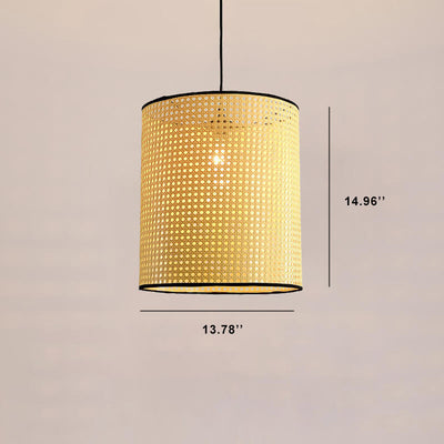 Modern Rattan Weaving Cylinder 1-Light Pendant Light