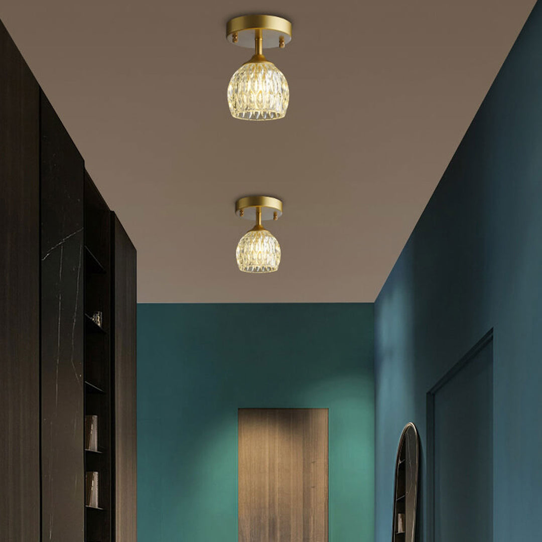 Dôme en verre texturé nordique 1 lumière semi-encastrée pour plafond 