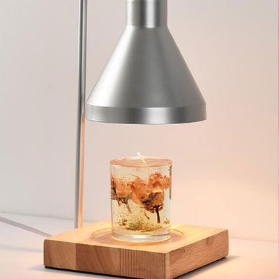 Lampe de table à cire fondante à 2 lumières avec abat-jour conique simple et base en bois 