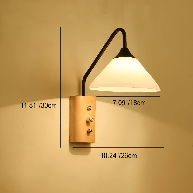 Japanese Minimalist Log Round Iron Glass Lampshade 1-Light Wall Sconce Lamp