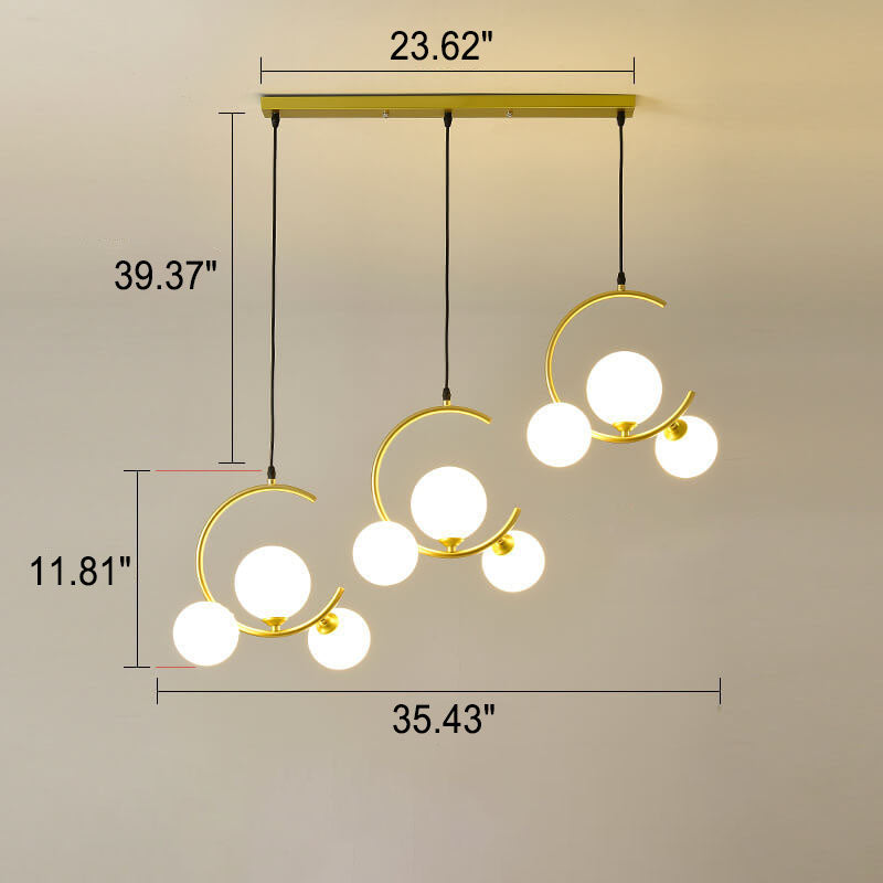Skandinavischer minimalistischer runder Kugelglas-Kronleuchter mit 1/3-Lichtinsel 