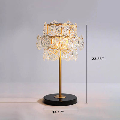 Pantalla de Vidrio Copo de Nieve Moderna Lámpara de Mesa de Base de Mármol de 2 Luces 