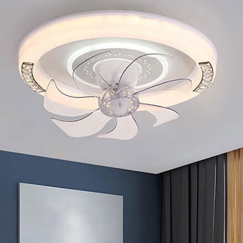 Modern Minimalist Acrylic Round Intelligent LED Flush Mount Ceiling Fan Light