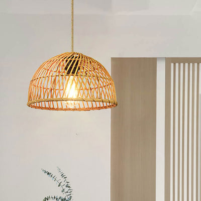 Vintage Rattan Weaving Dome 1-Light Pendant Light