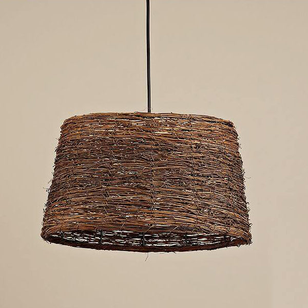 Suspension Luminaire à 1 Lumière en Rotin Rétro Tressé en Dôme 