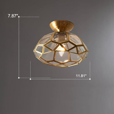 European Brass Glass Dome 1-Light Pendant Ceiling Light