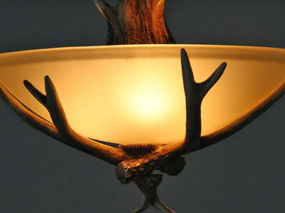 Vintage Resin Antler Glass Bowl  3-Light  Chandelier
