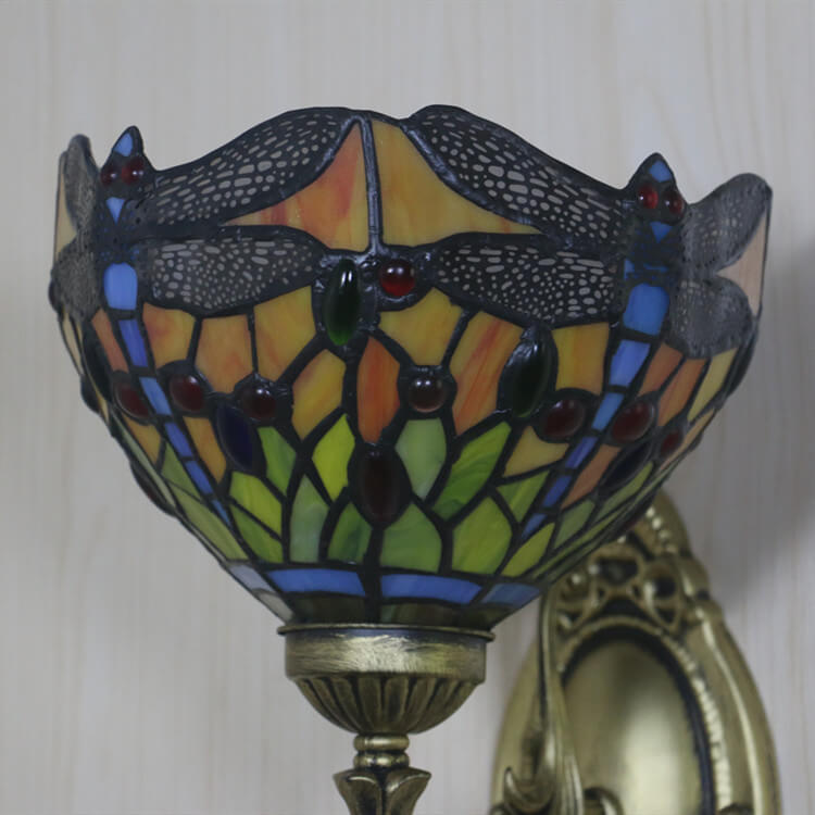 Lámpara de Aplique de Pared de 1 Luz con Vidrio de Libélula Retro Tiffany 