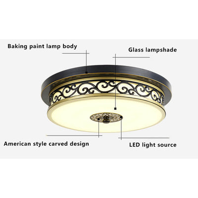 Vintage Circle Patterned Edge Iron 1-Light LED Flush Mount Ceiling Light