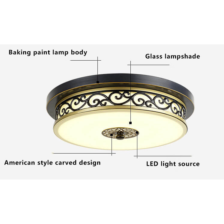 Vintage Circle Patterned Edge Iron 1-Light LED Flush Mount Ceiling Light