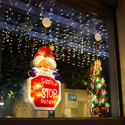 Décoration de fenêtre à ventouse avec lumières de Noël à l'extérieur, guirlandes lumineuses d'ambiance pour les fêtes 