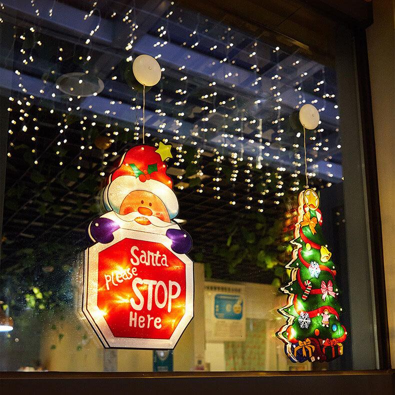 Décoration de fenêtre à ventouse avec lumières de Noël à l&