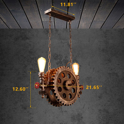 Industrial Gear Wheel Wrought Iron 2-Light Chandelier