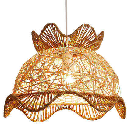 Rattan Weaving Scalloped Dome 1-Light Pendant Light