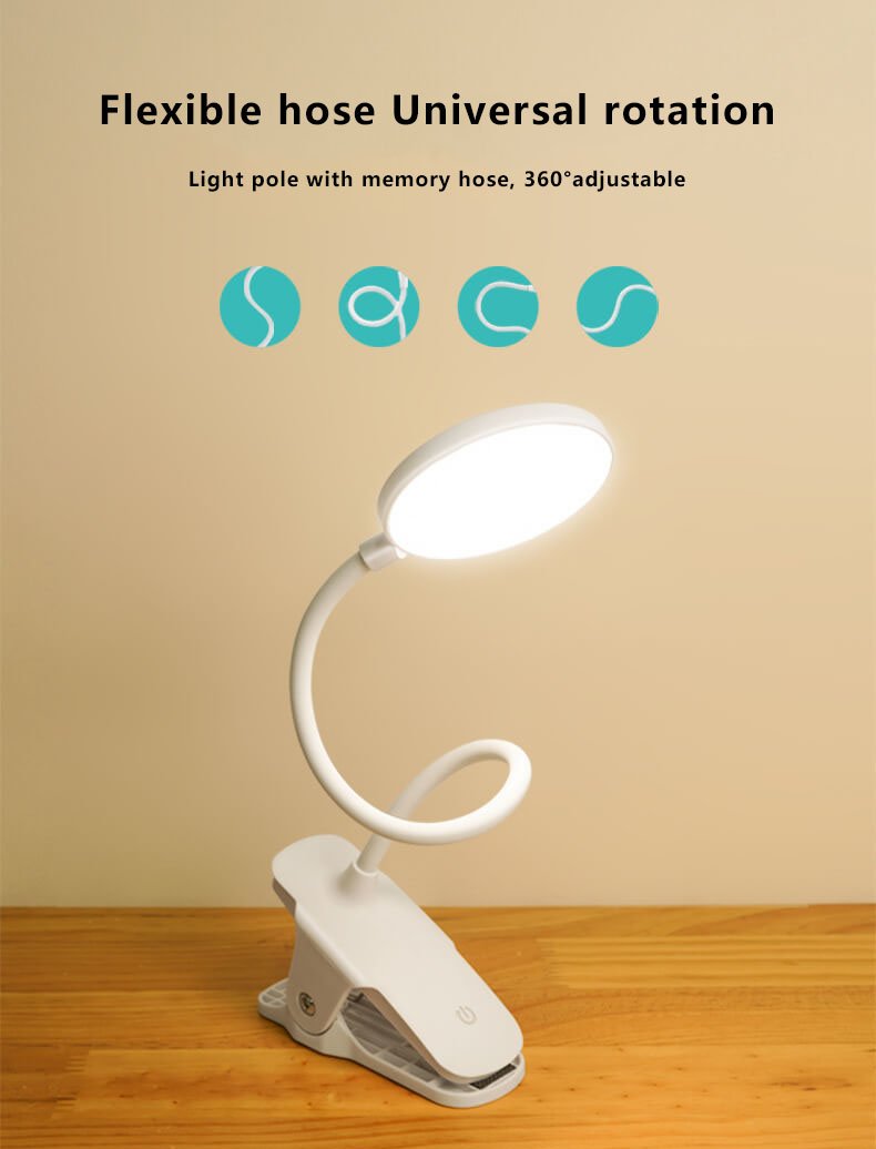 Lámpara de escritorio con clip LED simple recargable protección ocular luz nocturna 