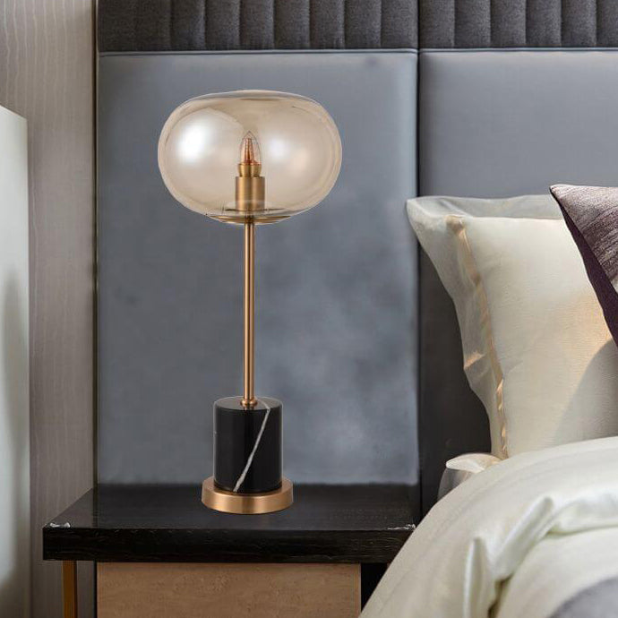 Lámpara de mesa LED de 1 luz con base de mármol y orbe de vidrio creativo moderno 