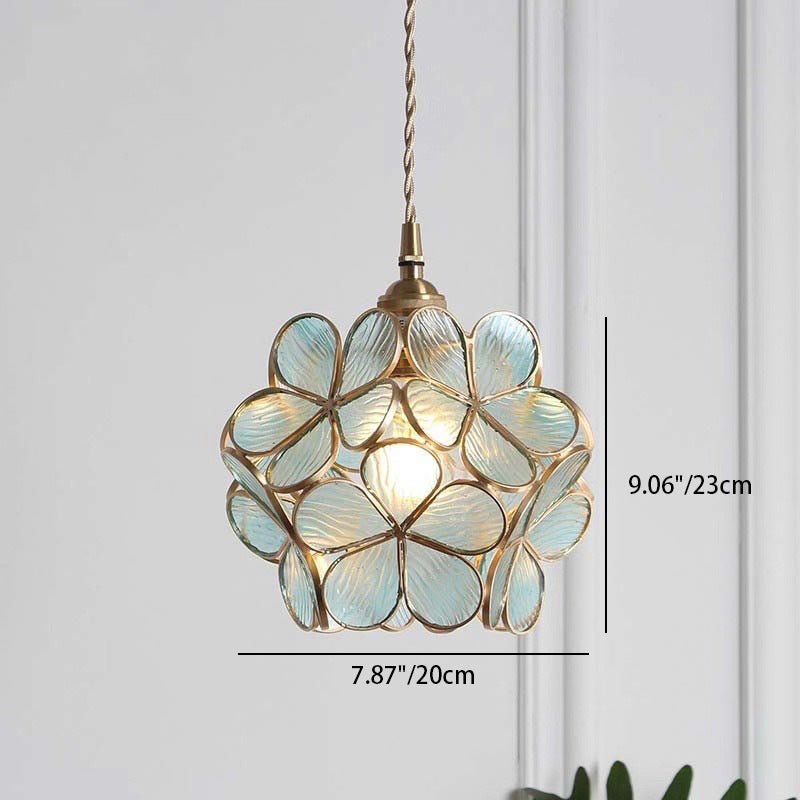 Modern Art Deco Petal Bubble Glass Shade Brass Frame 1-Light Pendant Light For Living Room