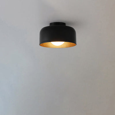 Minimalist Dome Wood Grain Iron 1-Light Semi- Flush Mount Ceiling