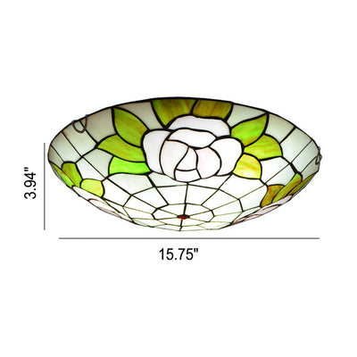 Tiffany Orchid Rose Stained Glass Round 2/3/4 Light Flush Mount Ceiling Light