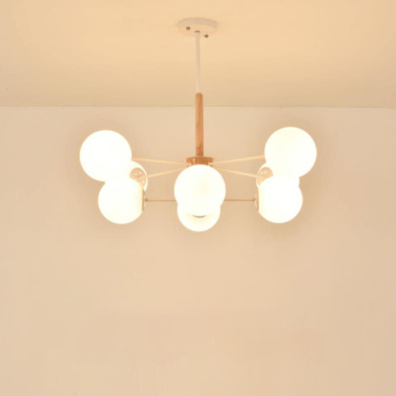 Contemporary Nordic Log Magic Bean Rubberwood Iron Glass 6/8/12/16-Light Chandelier For Living Room &amp; Bedroom