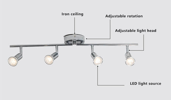 Plafonnier encastré à projecteurs réglables à 4 lumières en fer simple 