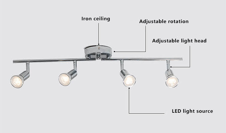 Simple Iron 4-Light Track Adjustable Spotlight Flush Mount Ceiling Light